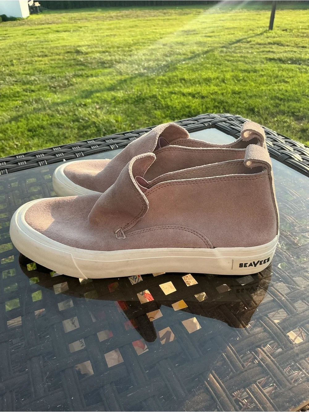 SeaVees Dusty Pink Suede Slip-On Platform Sneakers
